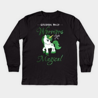 Cerebral Palsy Warriors Are Magical, Cute Green Unicorn Kids Long Sleeve T-Shirt